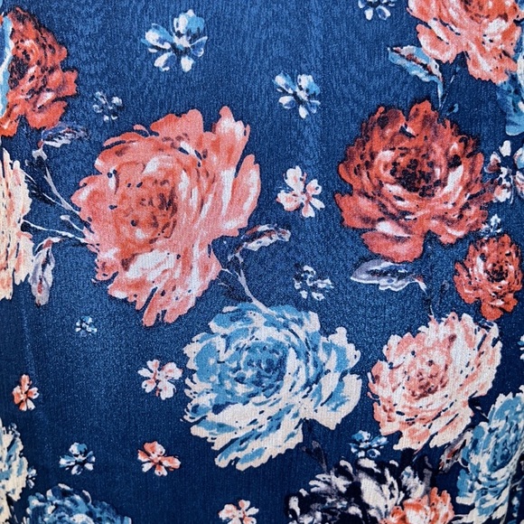 Sundance Silk Crinkly Chiffon Navy Blue Floral Print Ruffle Midi Dress - 14 - Picture 10 of 10